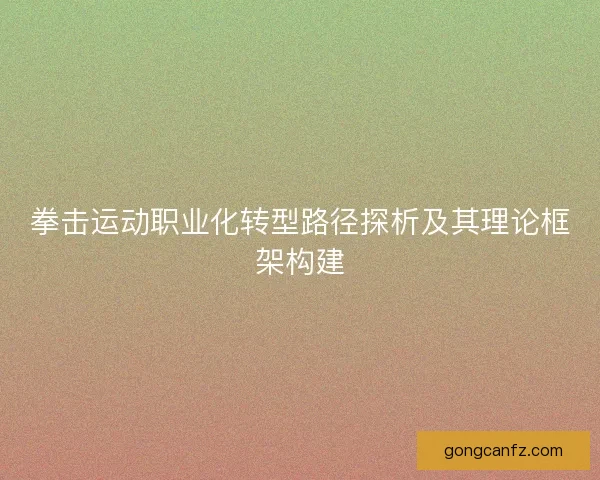 拳击运动职业化转型路径探析及其理论框架构建